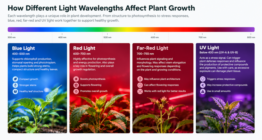 how differrent light wavelengths affect plant growth
