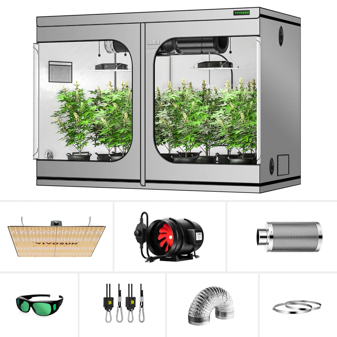 VIVOSUN GIY 8 x 4 ft. Basic Grow Kit with Upgraded Grow Tent, VS4000 LED Grow Light, 96" x 48" x 80"