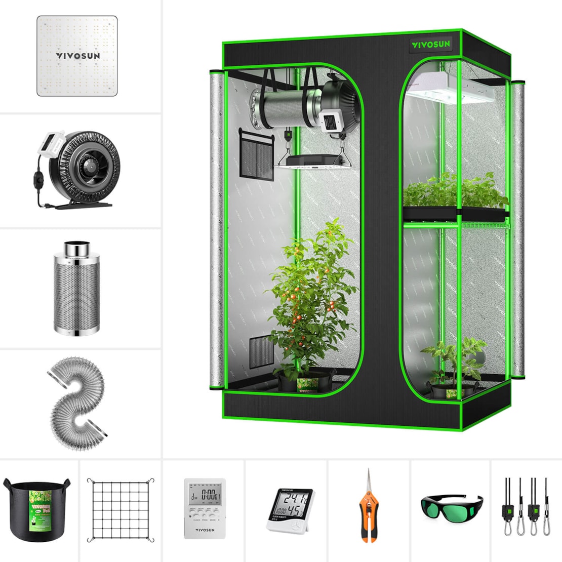 VIVOSUN GIY 4 x 3 ft. Complete Grow Kit with 2-in-1 Grow Tent Kit, VS1000 & T5 Grow Light, 48" x 36" x 72"