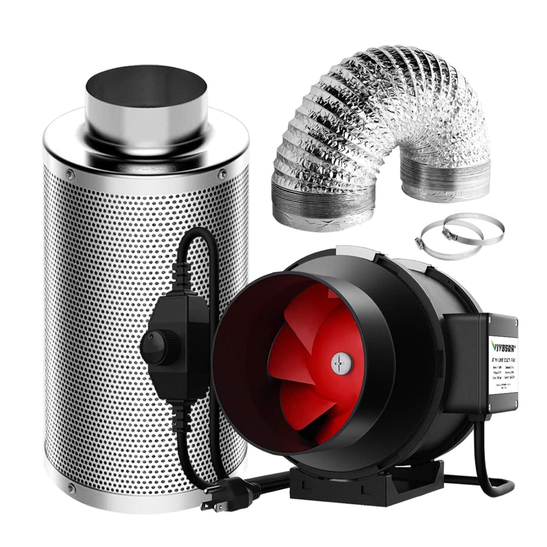 VIVOSUN 6-Inch 390 CFM Inline Duct Fan Kit with Carbon Filter and Ducting