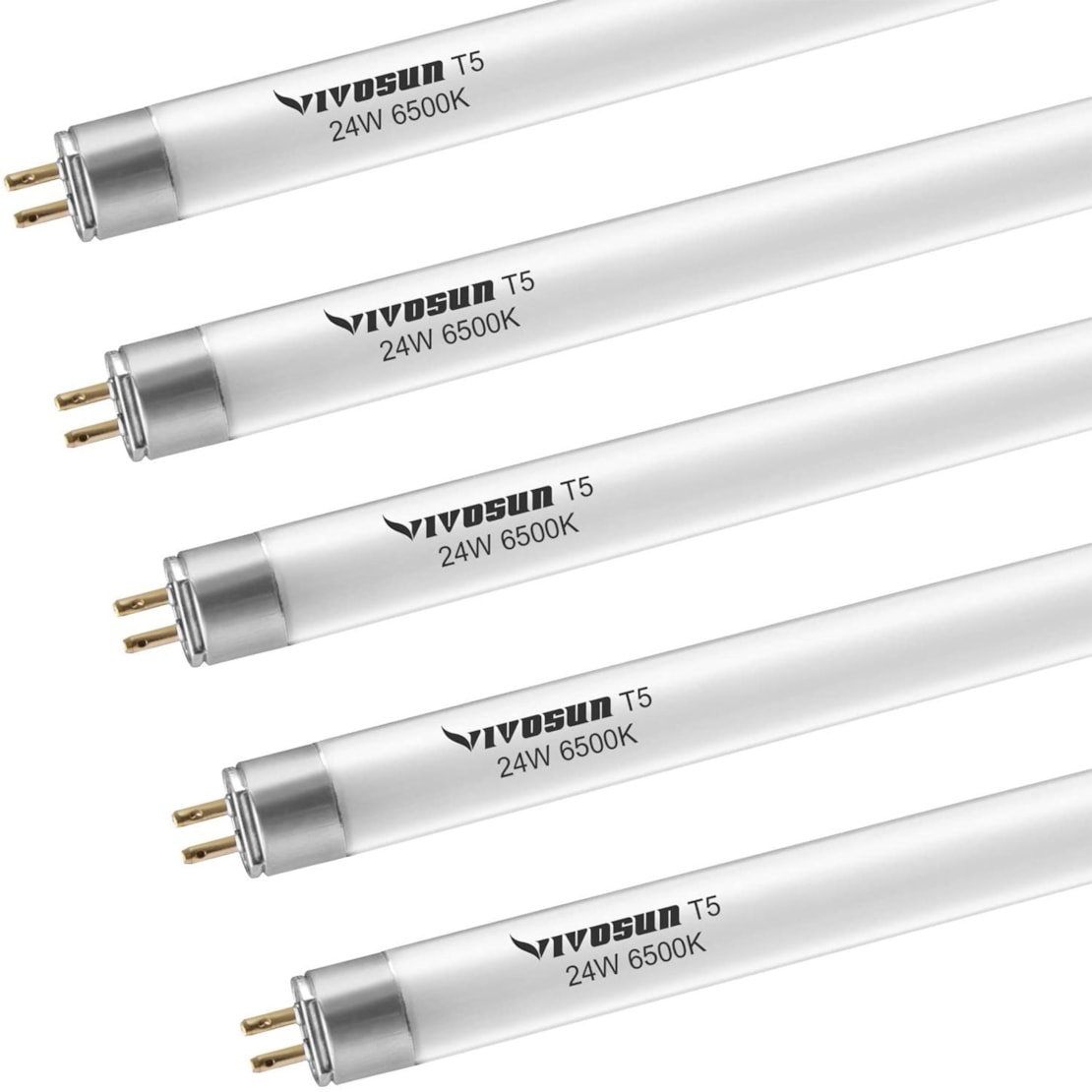 VIVOSUN 2FT/22IN 6500K T5 Fluorescent Grow Light Bulbs 5-Pack