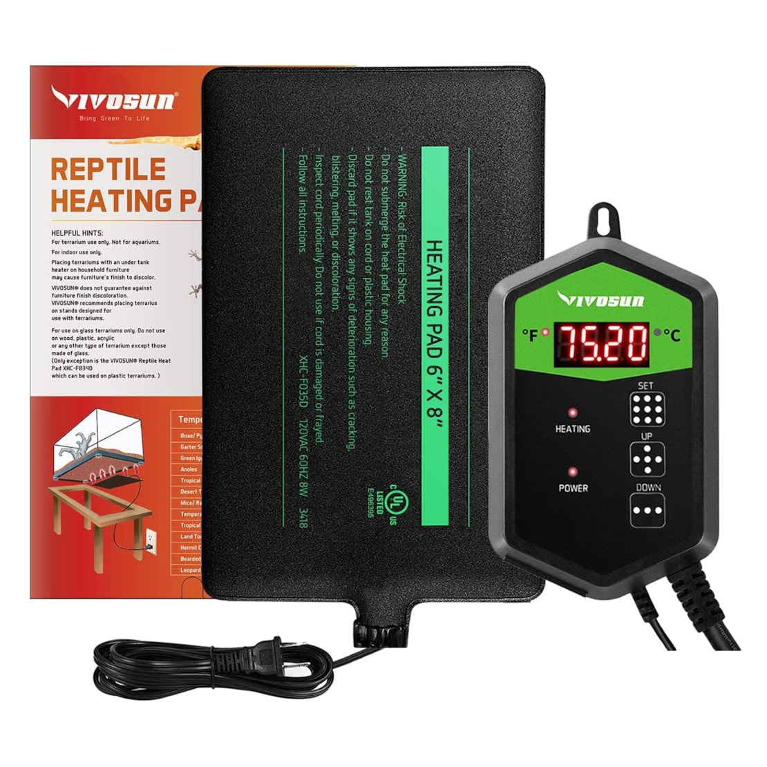 VIVOSUN 6 x 8 Inch Reptile Heat Mat and Digital Thermostat Combo