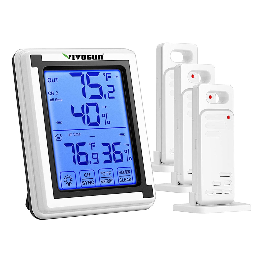 VIVOSUN Wireless Thermometer and Hygrometer with 3 Remote Sensors
