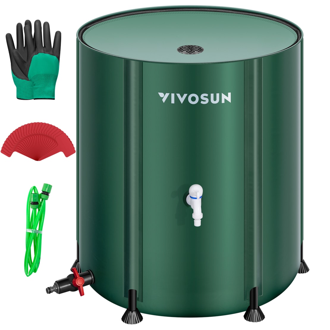 VIVOSUN Collapsible Rain Barrel, 53 Gallon with 1000D Oxford Cloth, Portable Rain Collection System, Water Barrel Collector w/Filter Spigot, Green