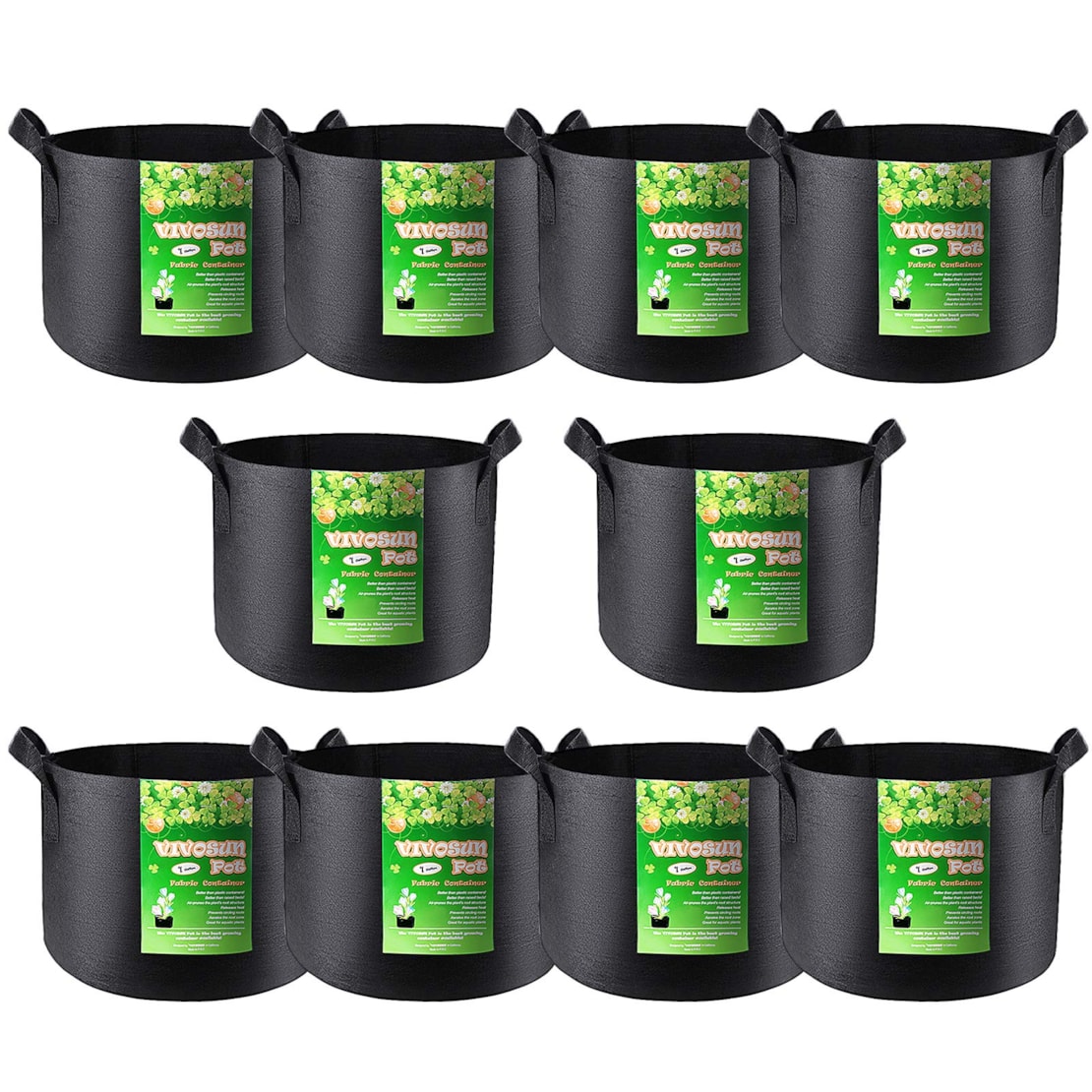 VIVOSUN 10-Pack 1 Gallon Grow Bags, Reinforced Planter Fabric Pots for Gardening Black
