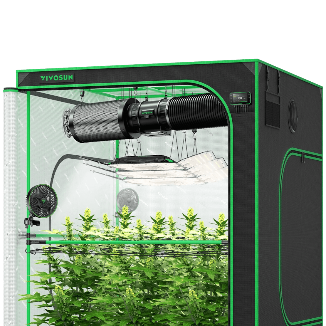 Smart Grow Tent Kit GIY-SGS-55 Pro 5x5, 6-Plant Complete System, with WiFi E42A+ Controller, 3x 200W AeroLight Wing LED Grow Light, 8-inch AeroZesh T8 Ventilation Combo, and 2x AeroWave E6 Gen2 Clip-on Fan