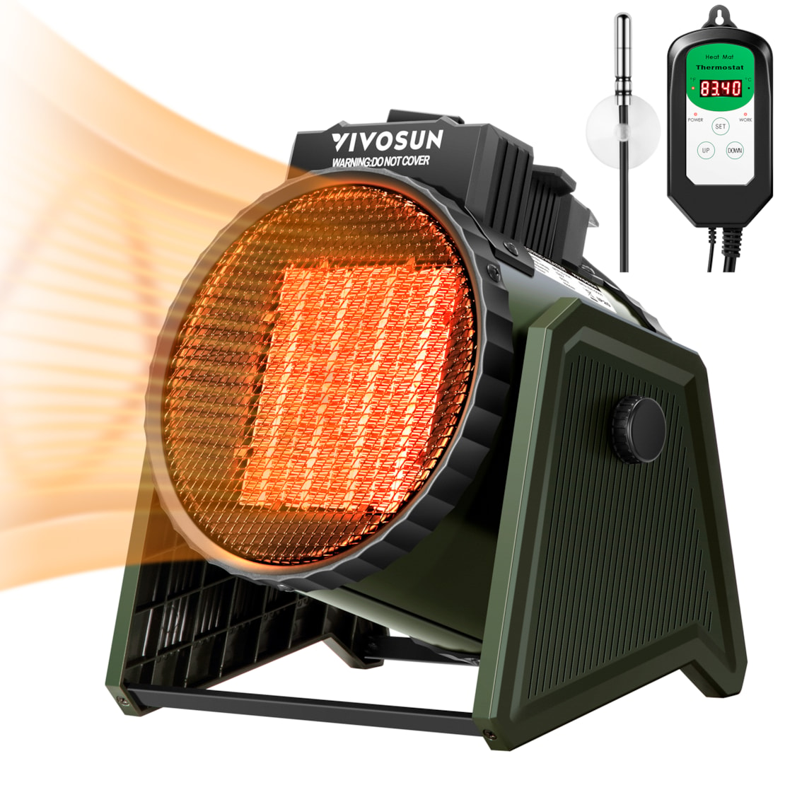 VIVOSUN Greenhouse Heater with Adjustable Digital Thermostat, 1500W/750W Electric Heater