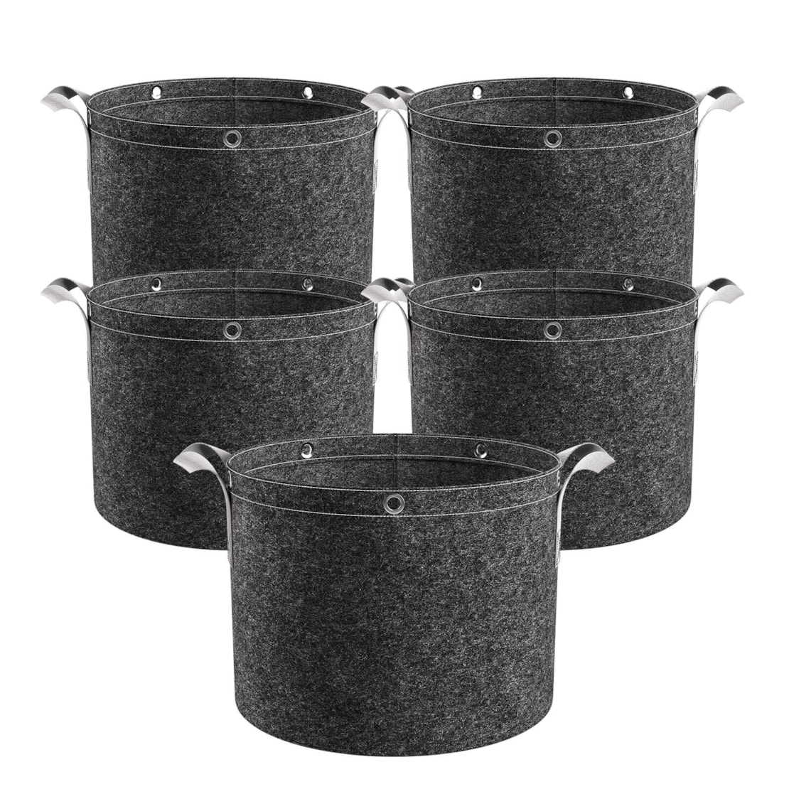 VIVOSUN 25 Gallon Grow Bags 5-Pack Black Thickened Nonwoven Fabric Pots with Handles, Multi-Purpose Rings