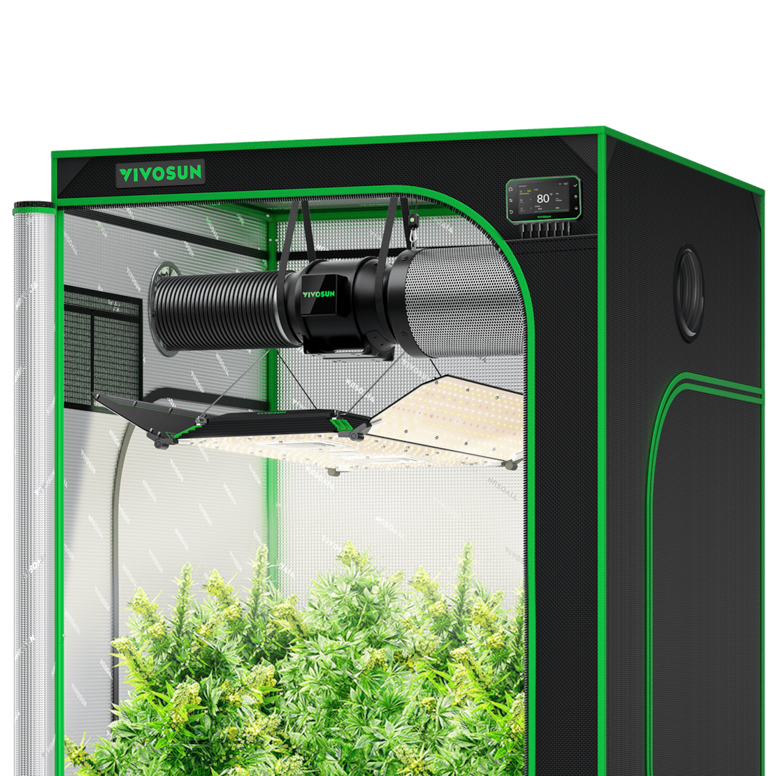 Smart Grow Tent Kit GIY-SGS-44 4x4, 4-Plant Complete System, with WiFi E42A+ Controller, 400W AeroLight Wing LED Grow Light, 6-inch AeroZesh G6 Ventilation Combo