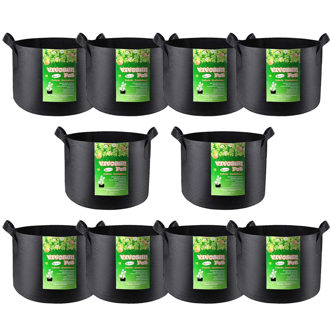 VIVOSUN 10-Pack 5 Gallon Grow Bags, Reinforced Planter Fabric Pots for Gardening Black