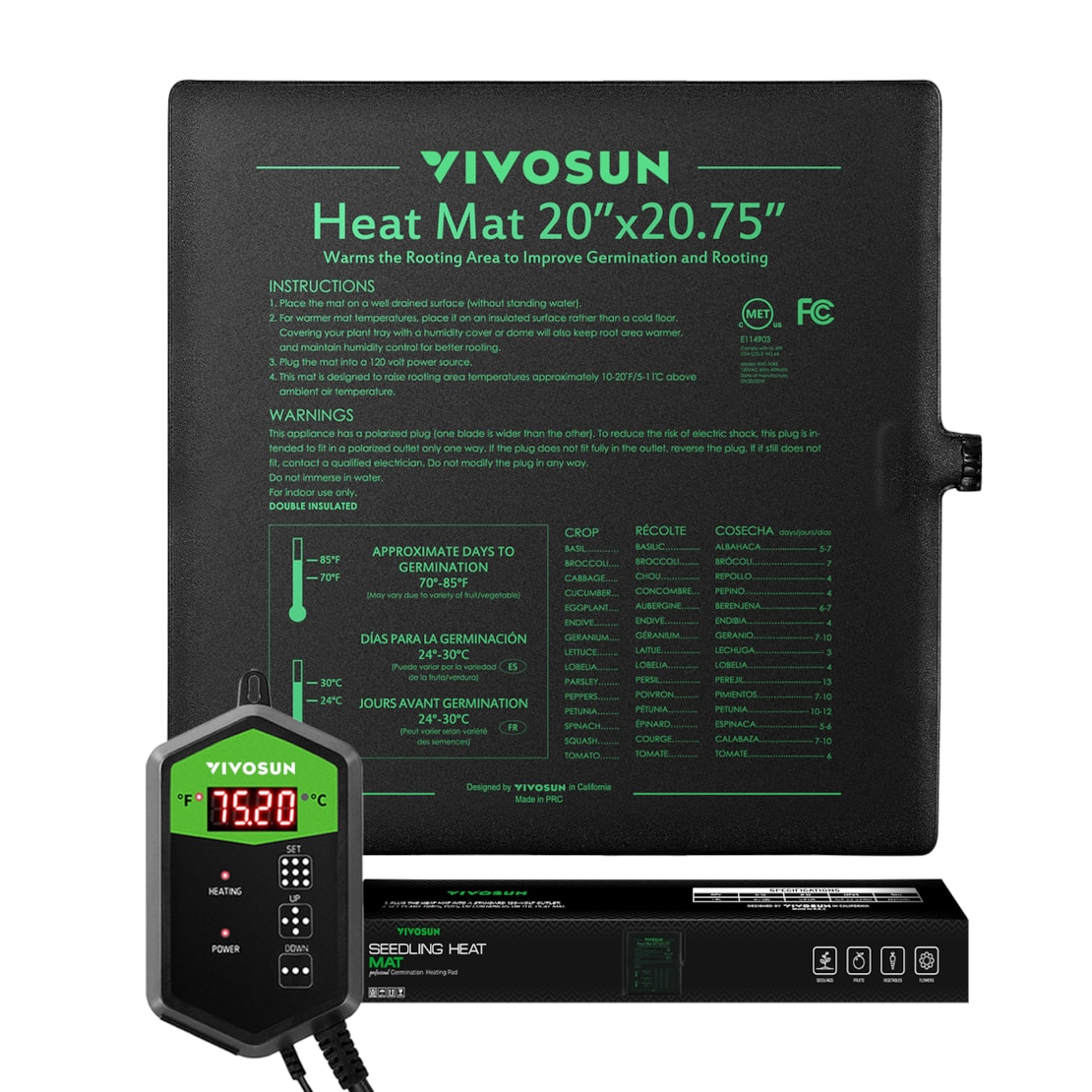 VIVOSUN Seedling Heat Mat Digital Thermostat Combo 20" x 20.75"