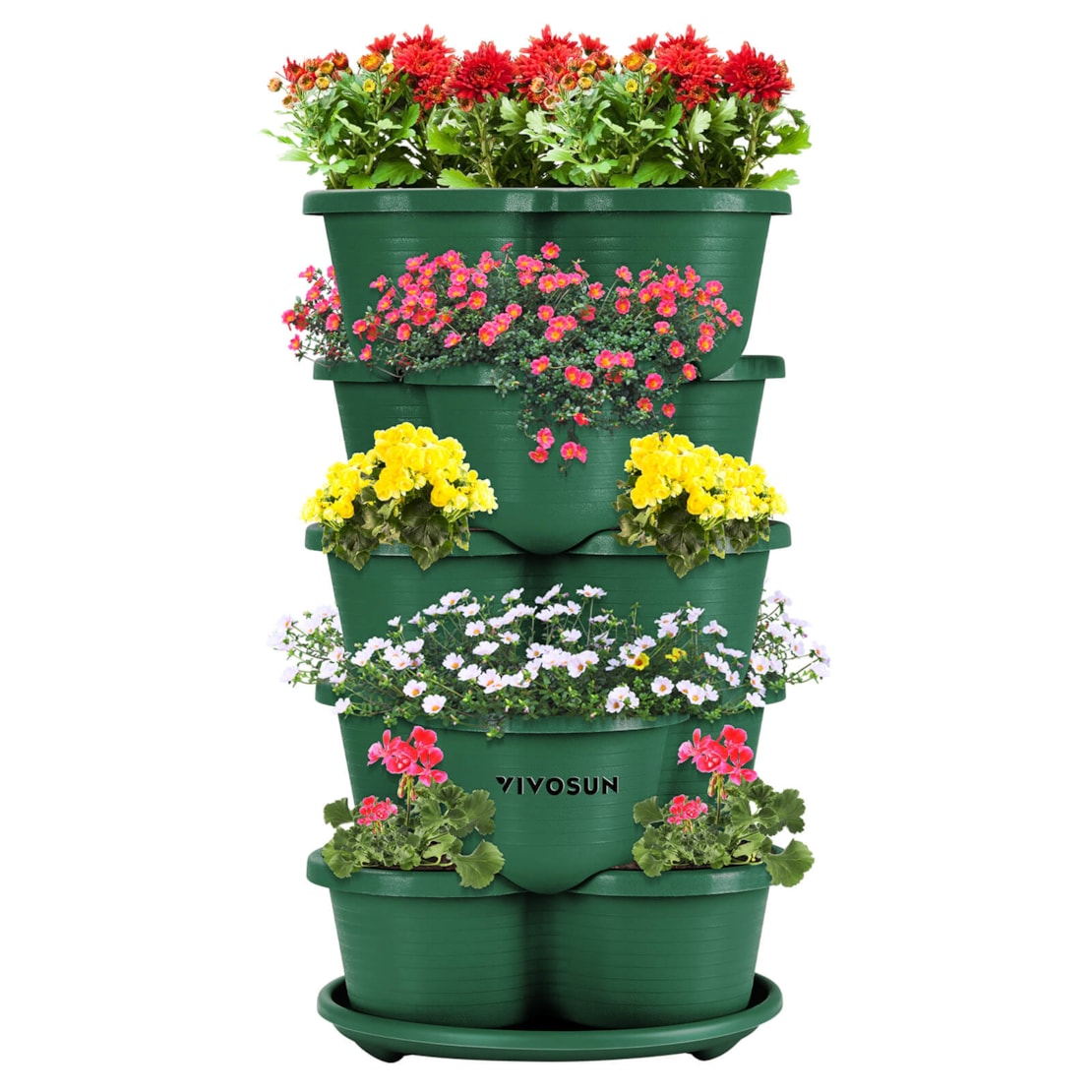 VIVOSUN 5 Tier Vertical Gardening Stackable Planter for Strawberries, Flowers, Herbs, Vegetables, Dark Dreen