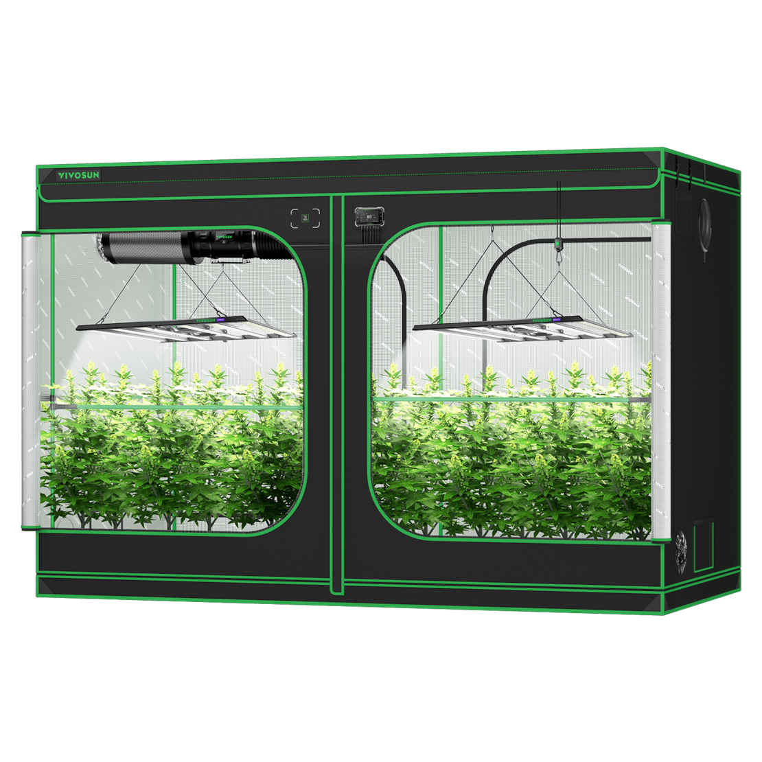 Smart Grow Tent Kit Pro 5x10, 12-Plant Complete System, with WiFi E42A+ Controller, 2x 750W LumaLight LED Grow Light, and 8-inch AeroZesh T8 Ventilation Combo