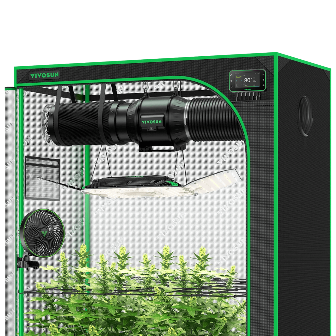 Smart Grow Tent Kit GIY-SGS-52 2x5, 3-Plant Complete System, with WiFi E42A+ Controller, 200W AeroLight Wing LED Grow Light, 6-inch AeroZesh T6 Ventilation Combo, and AeroWave E6 Gen2 Clip-on Fan