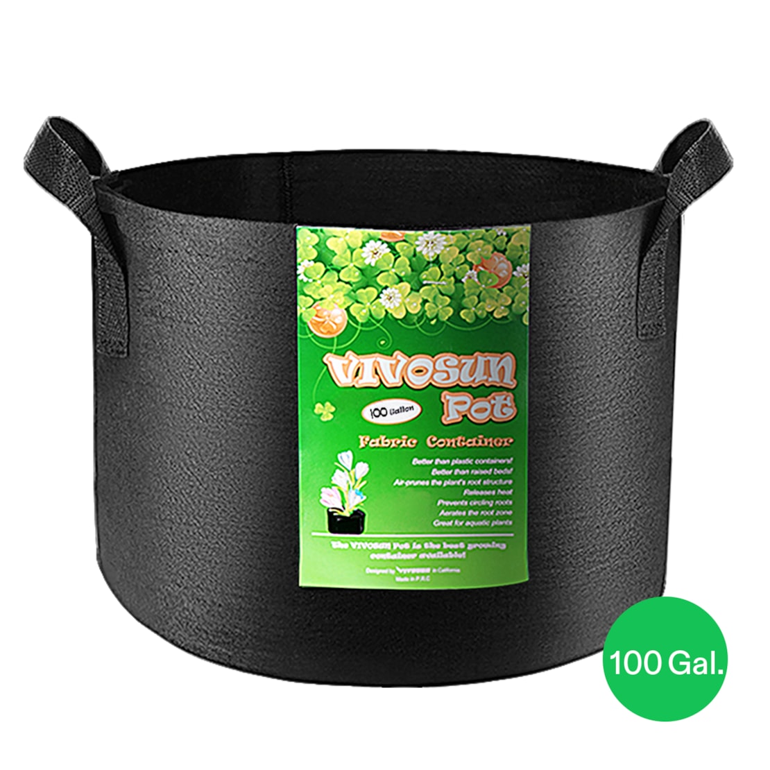 VIVOSUN 100 Gallon Grow Bags 1-Pack Black Thickened Nonwoven Fabric Pots with Handles