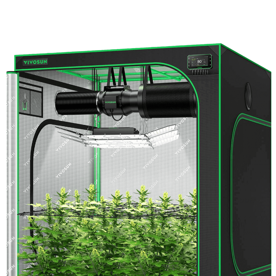 Smart Grow Tent Kit GIY-SGS-55 5x5, 6-Plant Complete System, with WiFi E42A+ Controller, 3x 200W AeroLight Wing SE LED Grow Light, and 6-inch AeroZesh G6 Ventilation Combo