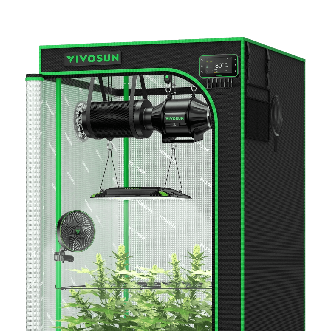 Smart Grow Tent Kit GIY-SGS-27 Pro 2.7x2.7, 2-Plant Complete System, with WiFi E42A+ Controller, 150W AeroLight LED Grow Light, 4-inch AeroZesh T4 Ventilation Combo, and AeroWave E6 Gen2 Clip-on Fan