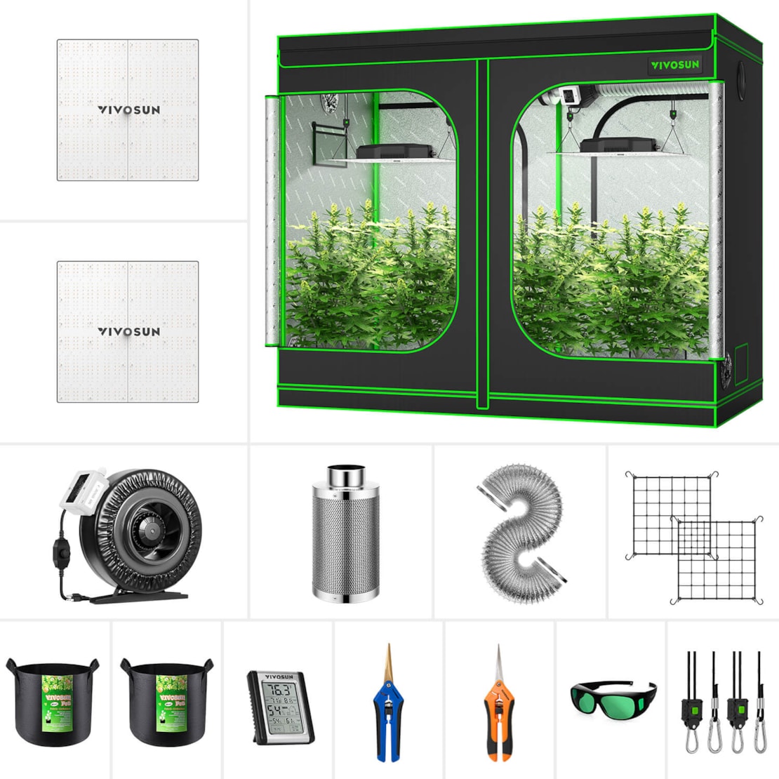 VIVOSUN GIY 8 x 4 ft. Complete Grow Kit with 2x VS4000 LED Grow Light, 96" x 48" x 80"