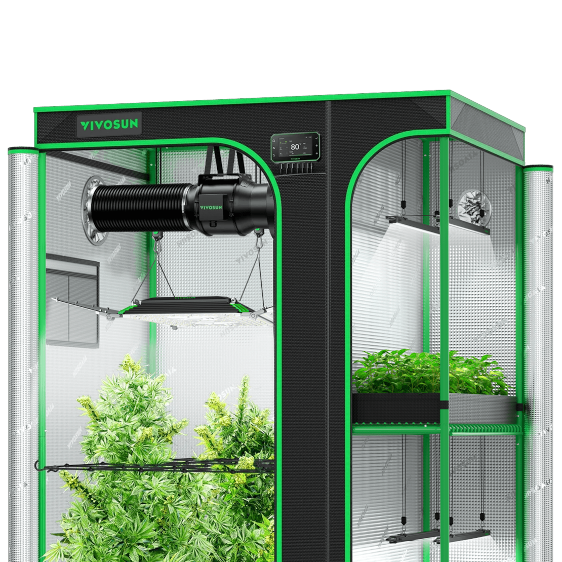 Smart 2-in-1 Grow Tent Kit GIY-SGS-54 4x5, 4-Plant Complete System, with WiFi E42A+ Controller, AeroLight Wing AW400 LED Grow Light, and 6-inch AeroZesh G6 Ventilation Combo