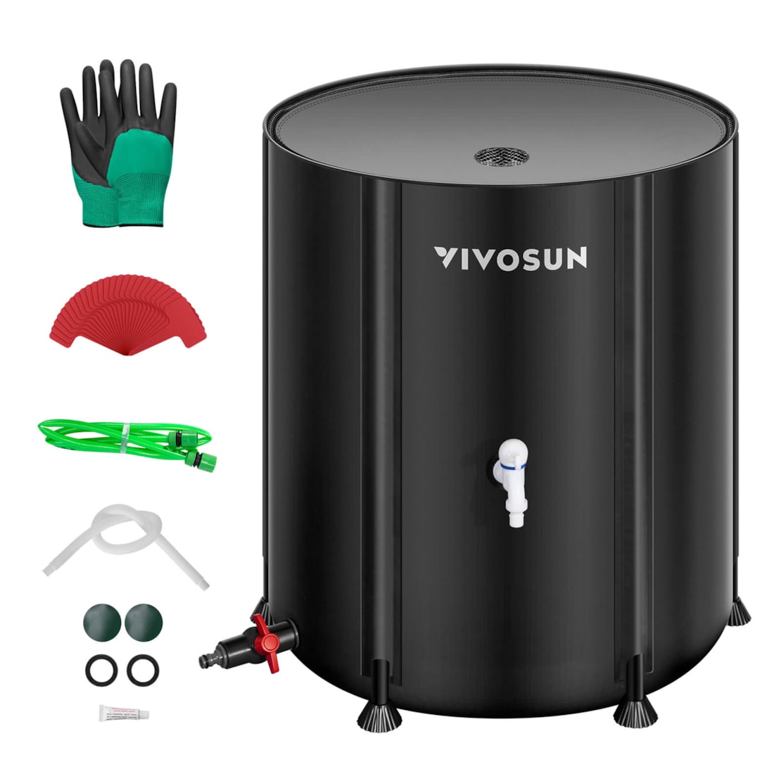 VIVOSUN Collapsible Rain Barrel, 100 Gallon Water Storage Tank with 1000D Oxford Cloth, Portable Rain Collection System Includes Two Spigots and Overflow Kit, Black