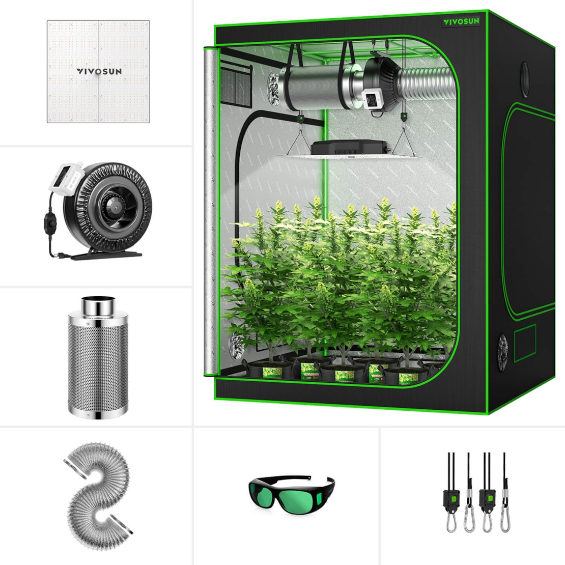 VIVOSUN GIY 5 x 5 ft Basic Grow Kit with VS4000 LED Light, 60"x60"x80"