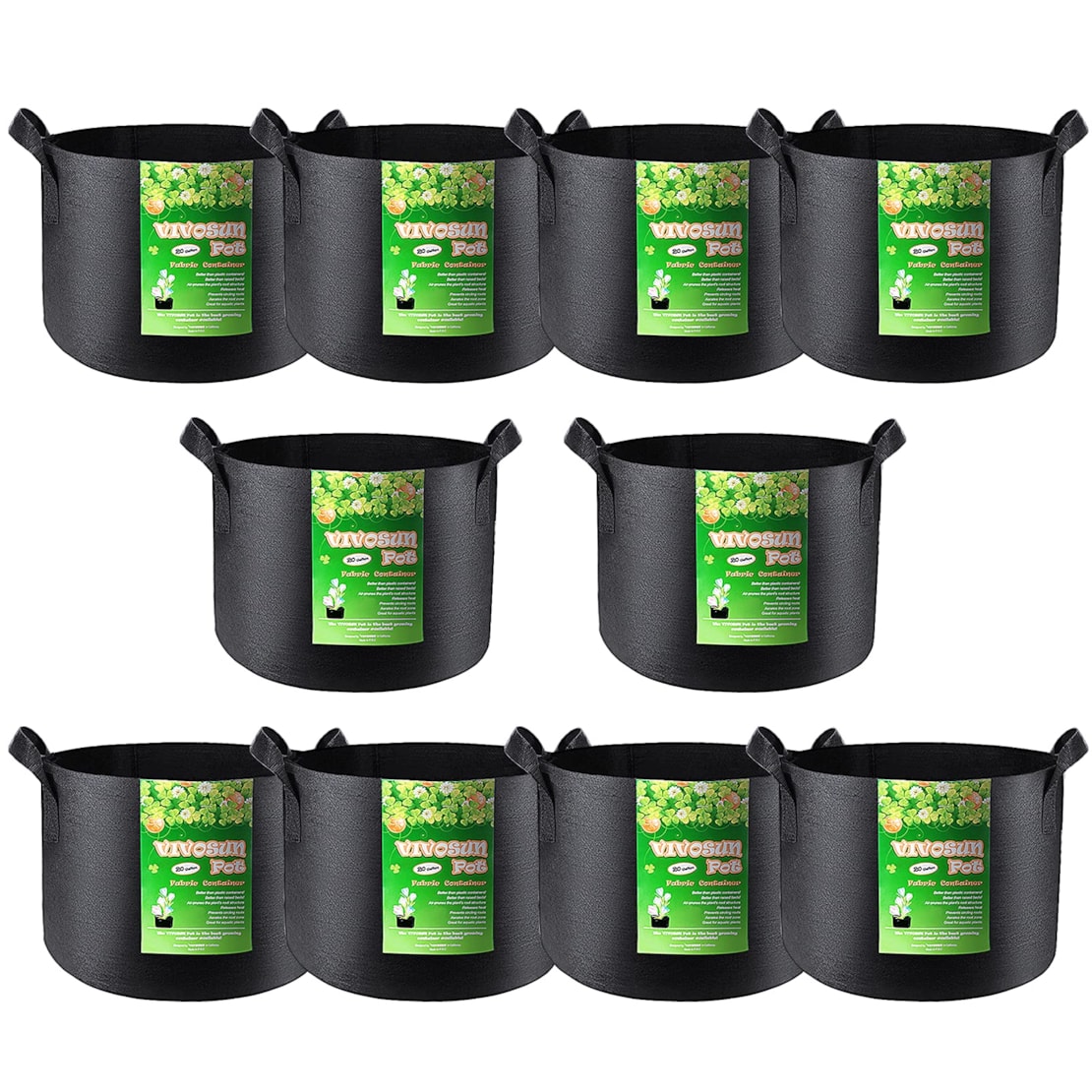 VIVOSUN 10-Pack 20 Gallon Grow Bags, Reinforced Planter Fabric Pots for Gardening Black