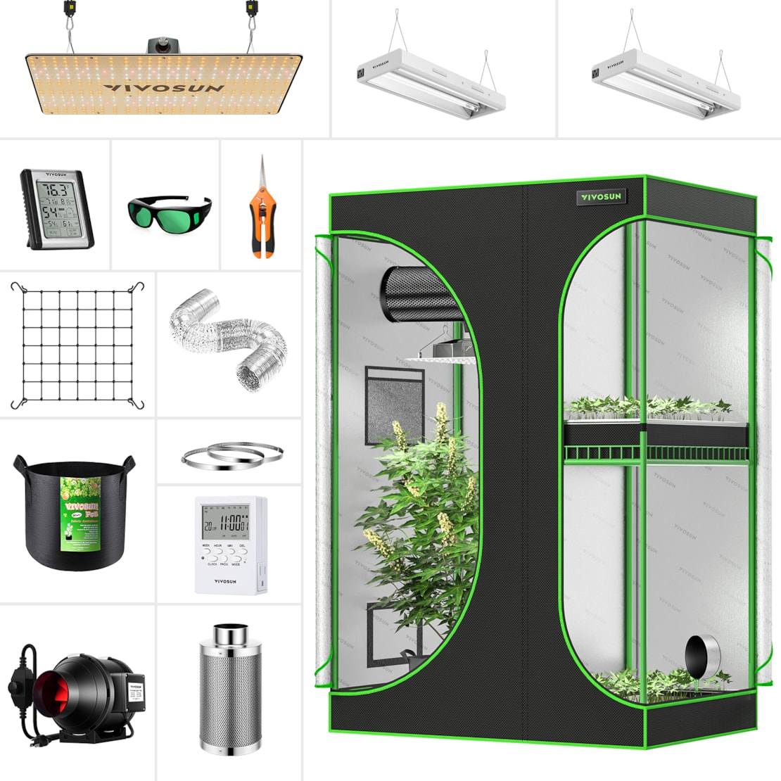 VIVOSUN GIY 4 x 3 ft. Complete Grow Kit with 2-in-1 Grow Tent Kit, VS2000 & T5 Grow Light, 48" x 36" x 72"