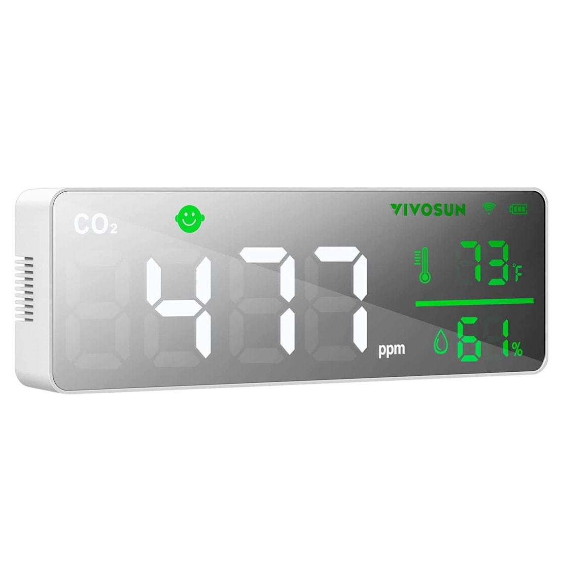 VIVOSUN 5-in-1 WiFi Air Quality Monitor with Carbon Dioxide Meter, CO2 Alarm Function, Temperature and Humidity Monitor and Smiley Face Scale with NDIR Channel Sensor, 400-5000 ppm Range