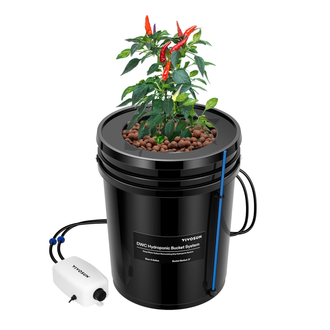 VIVOSUN 5 Gallon DWC Hydroponic System Kit (1 Bucket, Black)