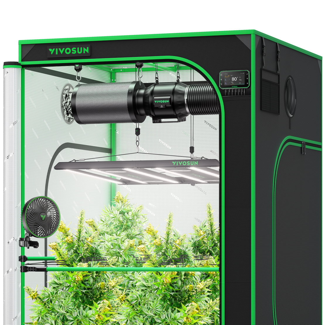 Smart Grow Tent Kit Pro 4x4, 4-Plant Complete System, with WiFi E42A+ Controller, 550W AeroLight LED Grow Light, 6-inch AeroZesh T6 Ventilation Combo, and AeroWave E6 Gen2 Clip-on Fan