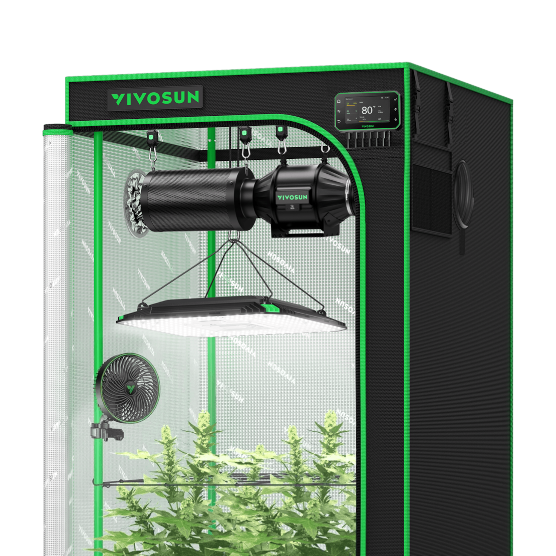 Smart Grow Tent Kit GIY-SGS-27 Pro 2.7x2.7, 2-Plant Complete System, with WiFi E42A+ Controller, 100W AeroLight LED Grow Light, 4-inch AeroZesh T4 Ventilation Combo, and AeroWave E6 Gen2 Clip-on Fan