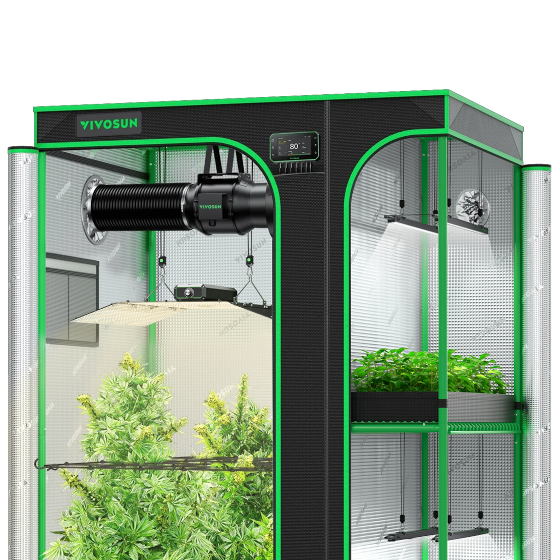 Smart 2-in-1 Grow Tent Kit 4x5, 4-Plant Complete System, with WiFi E42A+ Controller, LumaLight 400W LED Grow Light, and 6-inch AeroZesh G6 Ventilation Combo