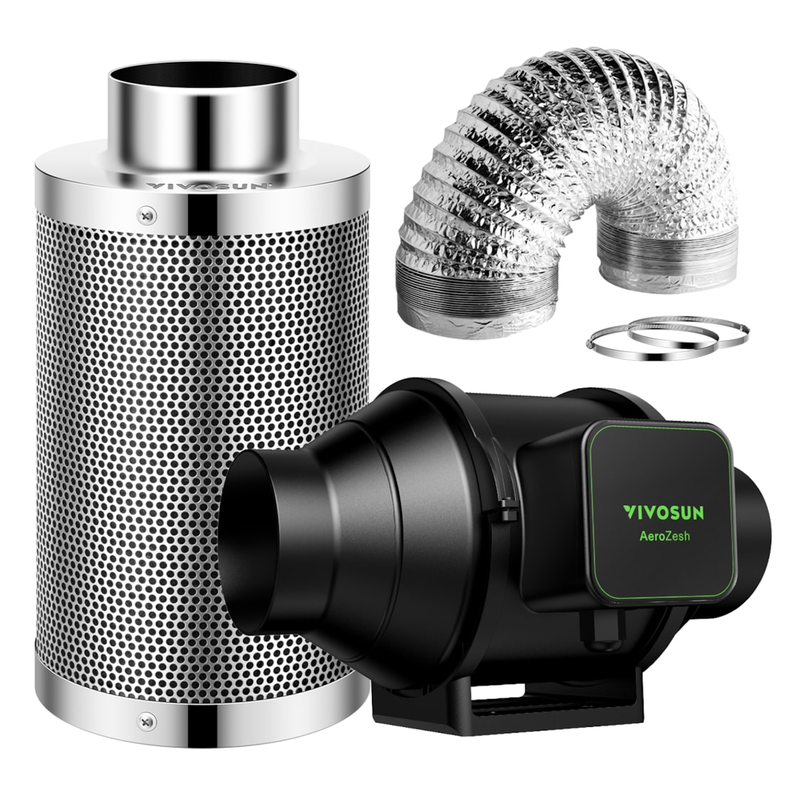 VIVOSUN 4-Inch 208 CFM AeroZesh Smart Inline Duct Fan Kit with Carbon Filter and Ducting