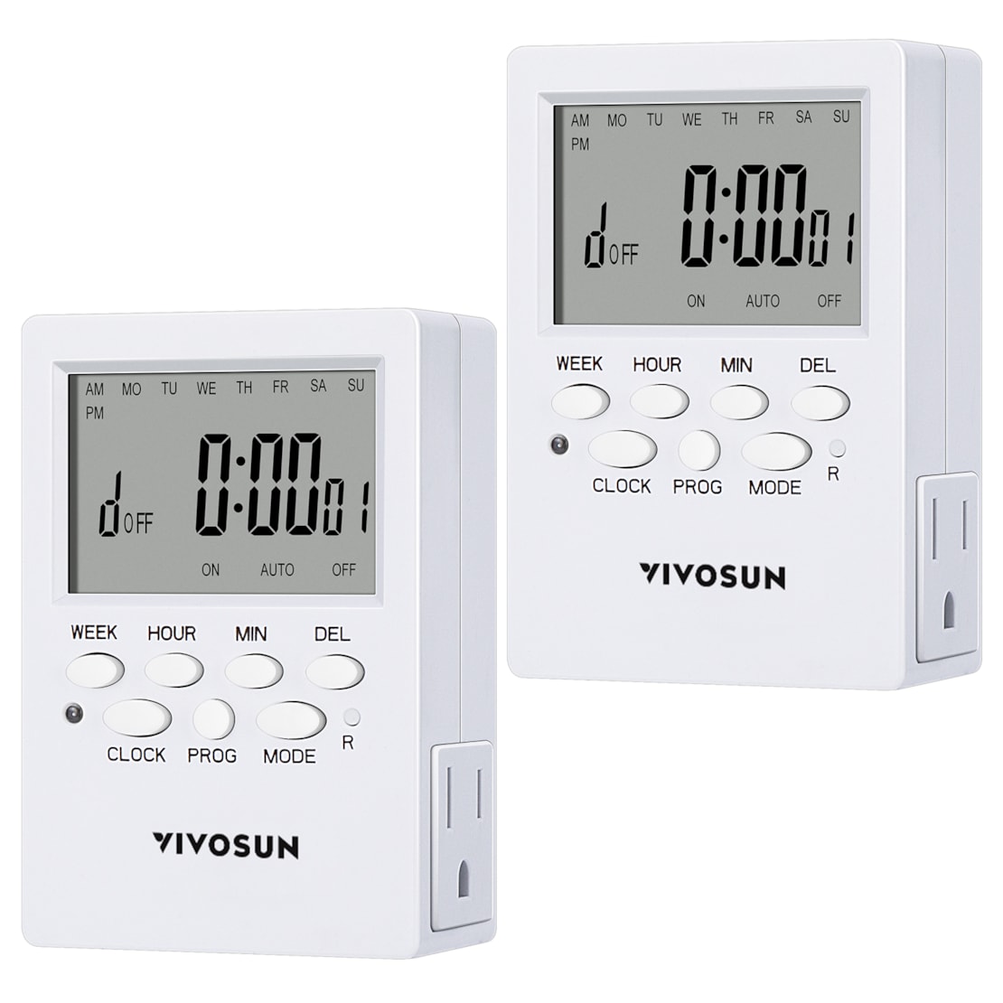 VIVOSUN 7 Day Programmable Digital Timer with Dual Outlet 2-Pack