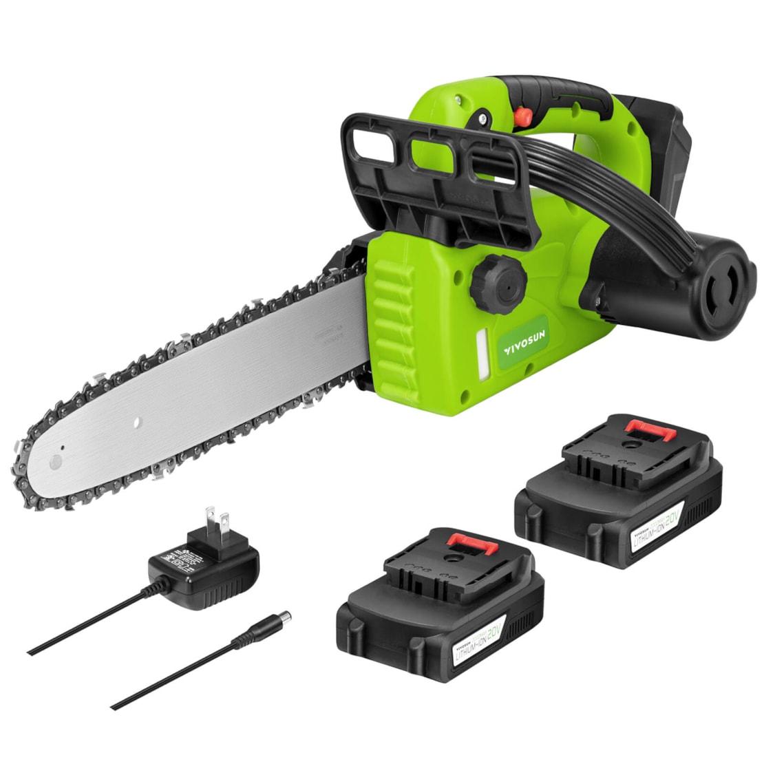 VIVOSUN 10" Cordless Chainsaw with 2Pcs 20V Rechargeable 2000mAh Batteries and Fast Charger