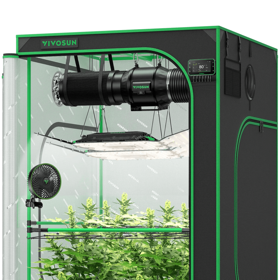 Smart Grow Tent Kit GIY-SGS-44 Pro 4x4, 4-Plant Complete System, with WiFi E42A+ Controller, 2x 200W AeroLight Wing LED Grow Light, 6-inch AeroZesh T6 Ventilation Combo, and AeroWave E6 Gen2 Clip-on Fan