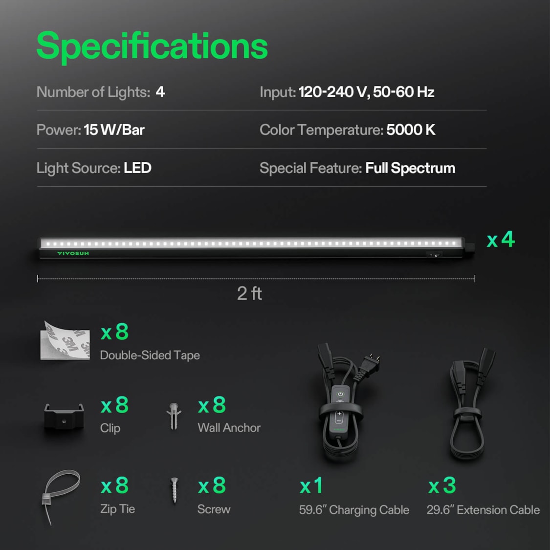 T5 Grow Lights for Indoor Plants, 5000K Full Spectrum 60W (4 x 15W