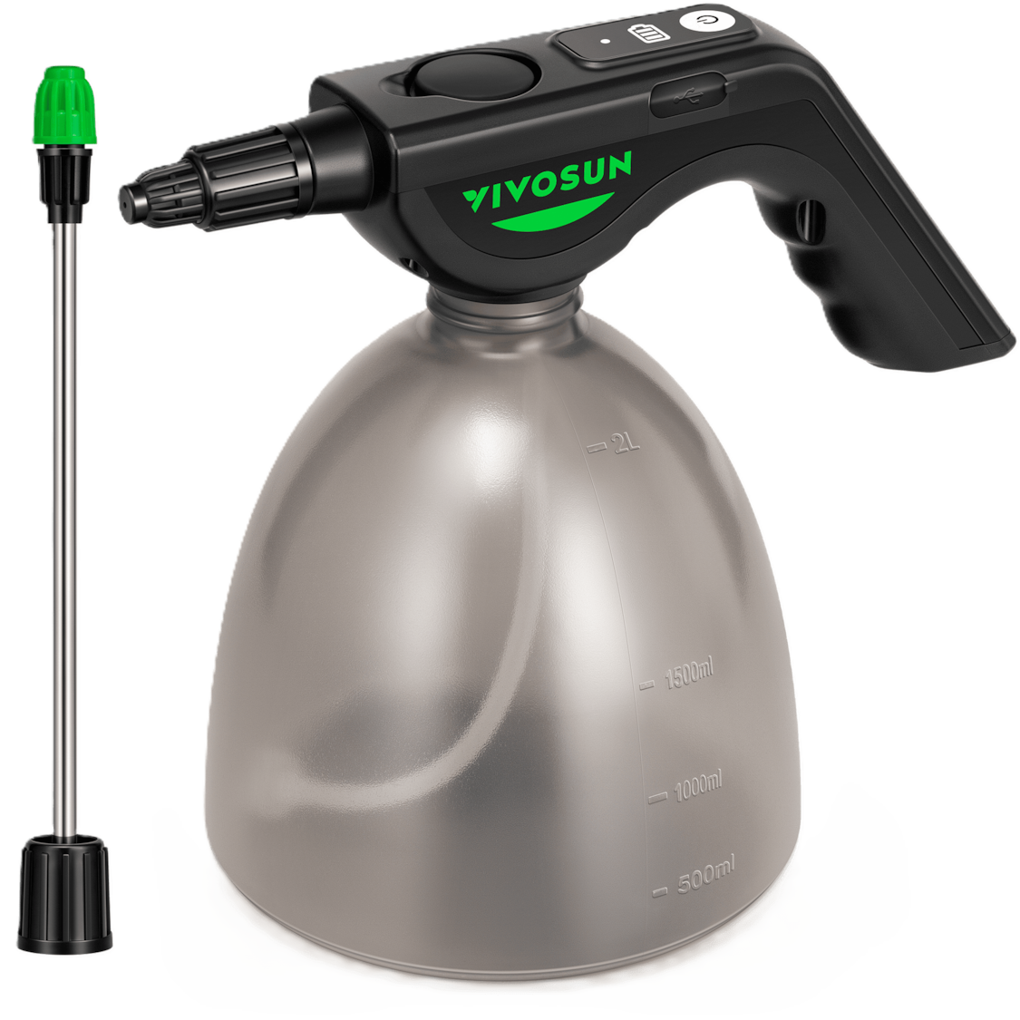 Akkubetriebene Handsprühflasche 2 L, Elektrische Sprühflasche mit USB-Aufladung, 2,2 Ah Akku