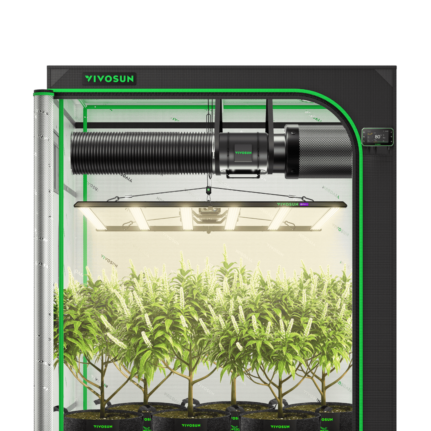 Smart Grow Tent Kit 5x5 Complete Indoor Grow System with Smart Controller, Full-Spectrum LED Grow Light & Ventilation Automation System, 1680D Mylar Tent 60"x60"x80"