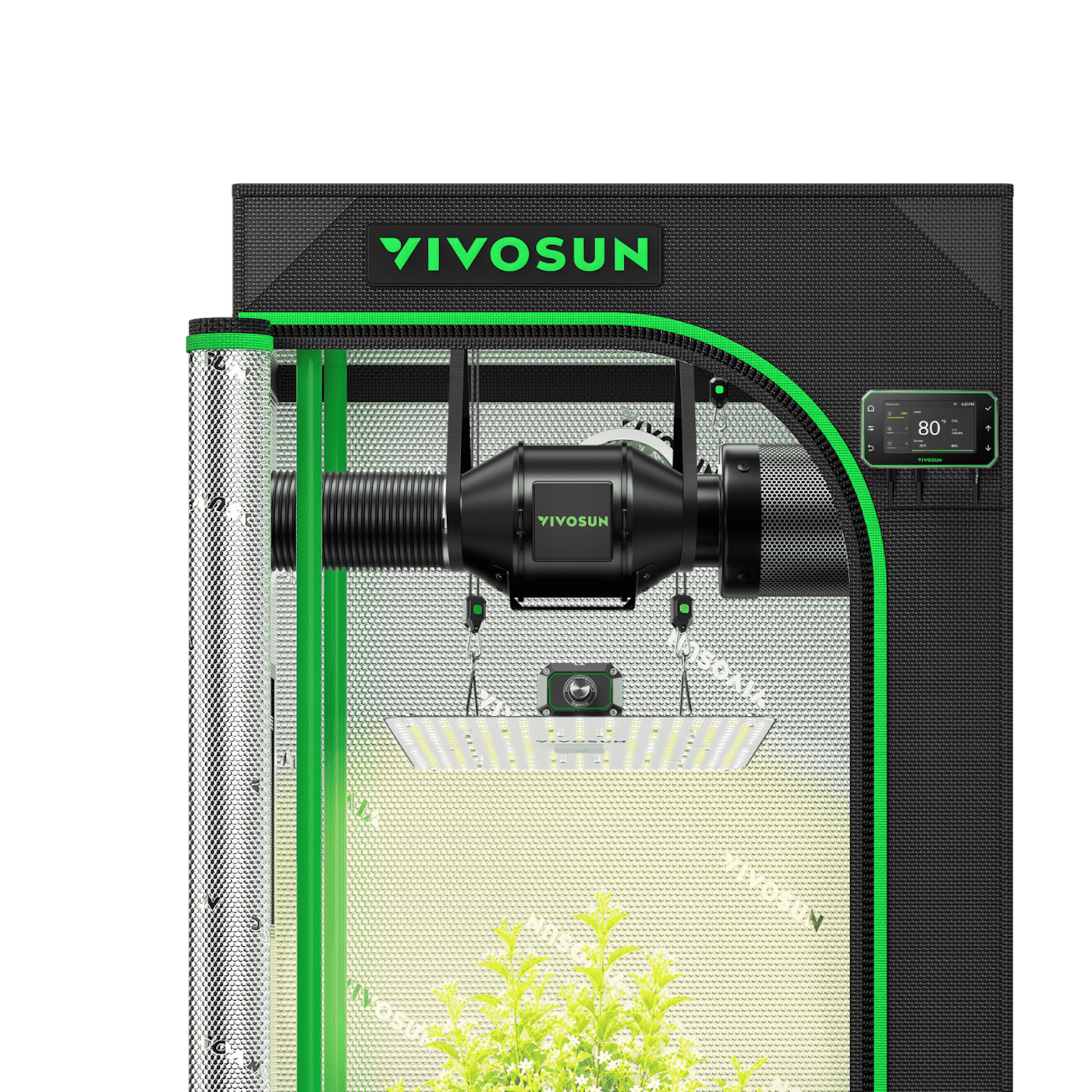 Smart Grow Tent Kit 2x2 Complete Indoor Grow System with Smart Controller, Full-Spectrum LED Grow Light & Ventilation Automation System, 1680D Mylar Tent 24"x24"x48"