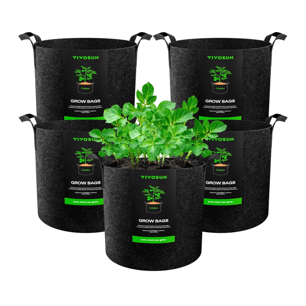 3 Gallon Grow Bags 5-Pack Black Thickened Nonwoven Fabric Pots with Handles