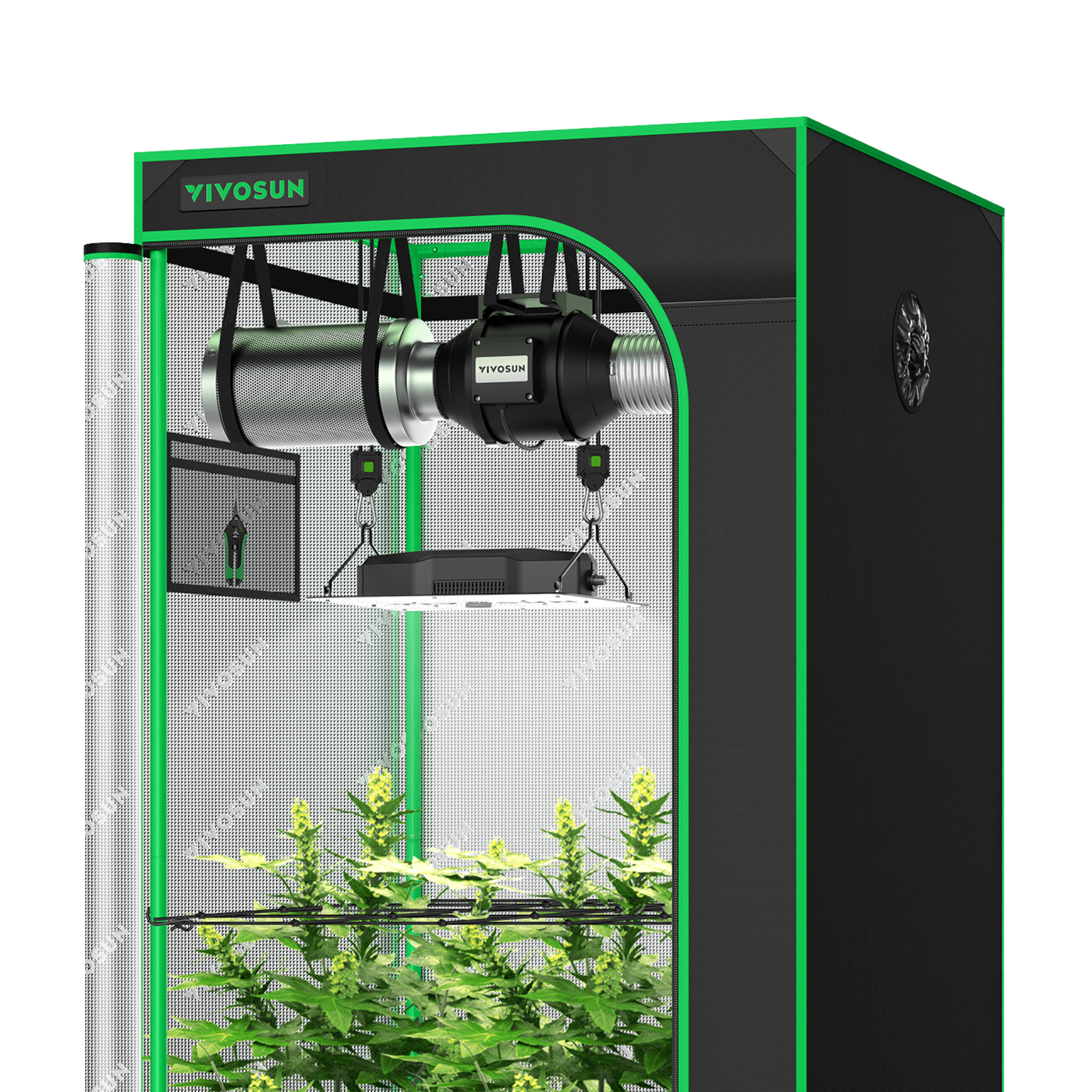 Standard Grow Tent Kit GIY-27 2.7x2.7, 2-Plant Complete System, with 150W VS1500 LED Grow Light, 4-inch Ventilation Combo