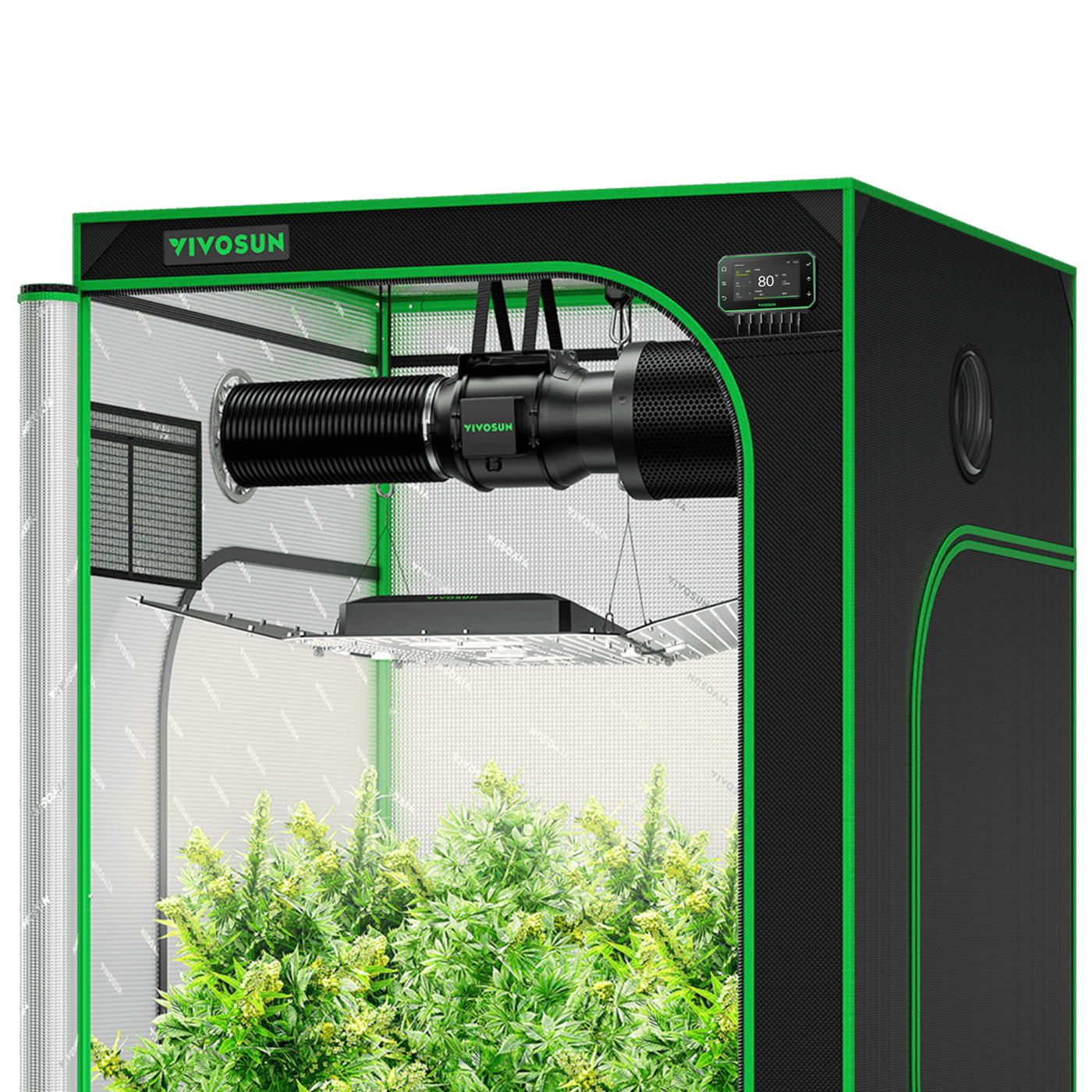 Smart Grow Tent Kit GIY-SGS-44 4x4, 4-Plant Complete System, with WiFi E42A+ Controller, 400W AeroLight Wing SE LED Grow Light, 6-inch AeroZesh G6 Ventilation Combo
