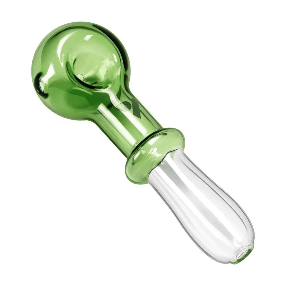 4” Classic Spoon Pipe, Glass Dry Pipe with Single Hole Push Bowl, Green