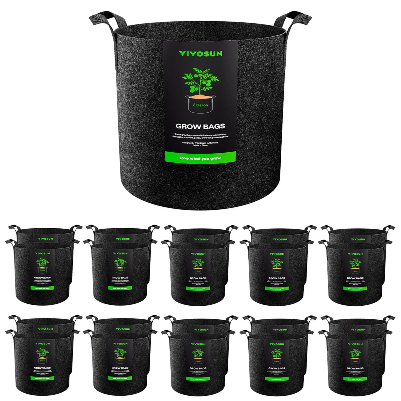 20-Pack 3 Gallon Grow Bags, Heavy Duty Thickened Nonwoven Fabric Pots with Handles for Flowers Fruits and Vegetables Black