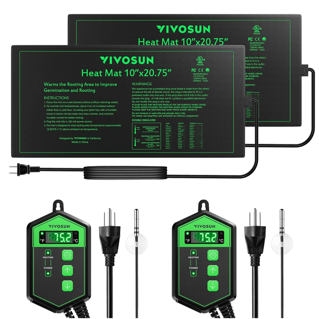 10″x20.75″ Seedling Heat Mat and Digital Thermostat Combo Set MET Standard, 2 Pack