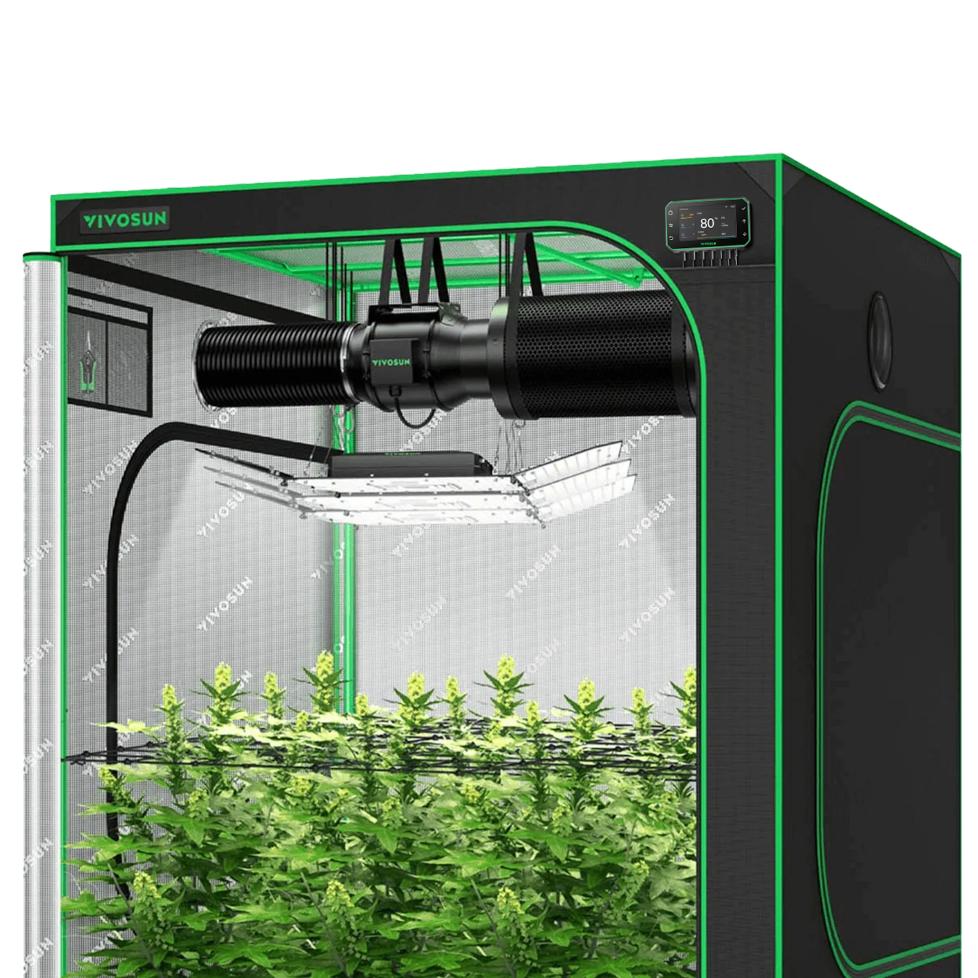 Smart Growbox Komplettset 150 x 150 x 200 cm, Komplettsystem für 6 Pflanzen GIY-SGS-55, mit WiFi E42A+ Controller, 3 x 200W AeroLight Wing SE LED Pflanzenlampe und 15 cm AeroZesh G6 Abluftset