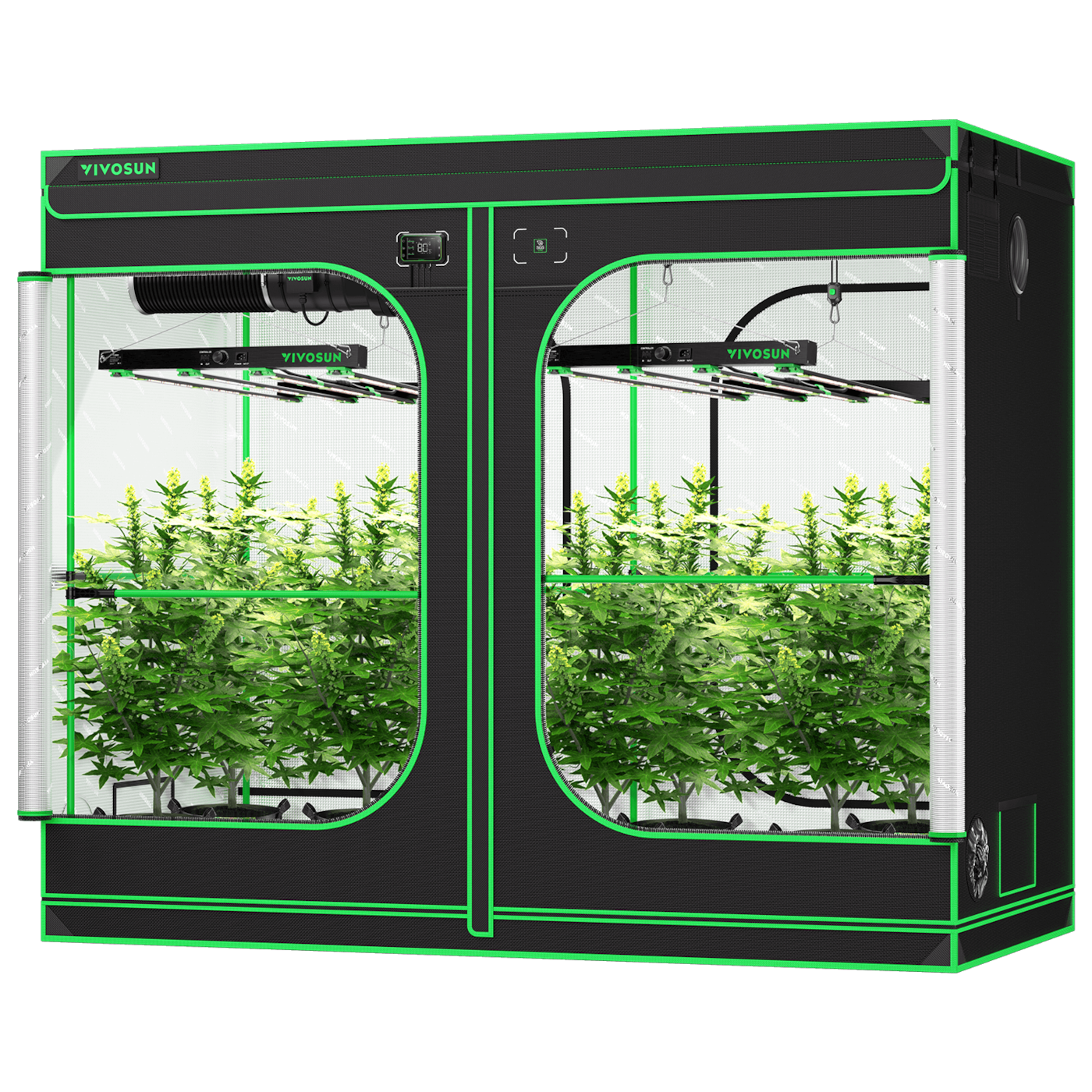 Smart Grow Tent Kit GIY-SGS-84 Pro 4x8, 8-Plant Complete System, with WiFi E42A Controller, 2x 450W VSFD4500 LED Grow Light, and 8-inch AeroZesh G8 Ventilation Combo