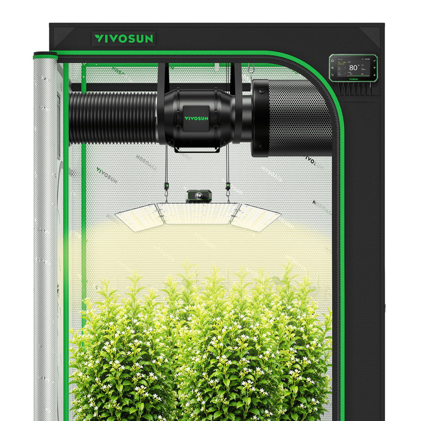 Smart Grow Tent Kit 4x4, Complete Indoor Grow System with Smart Controller, Full-Spectrum LED Grow Light, Ventilation System & 1680D Mylar Tent, 48"x48"x80"