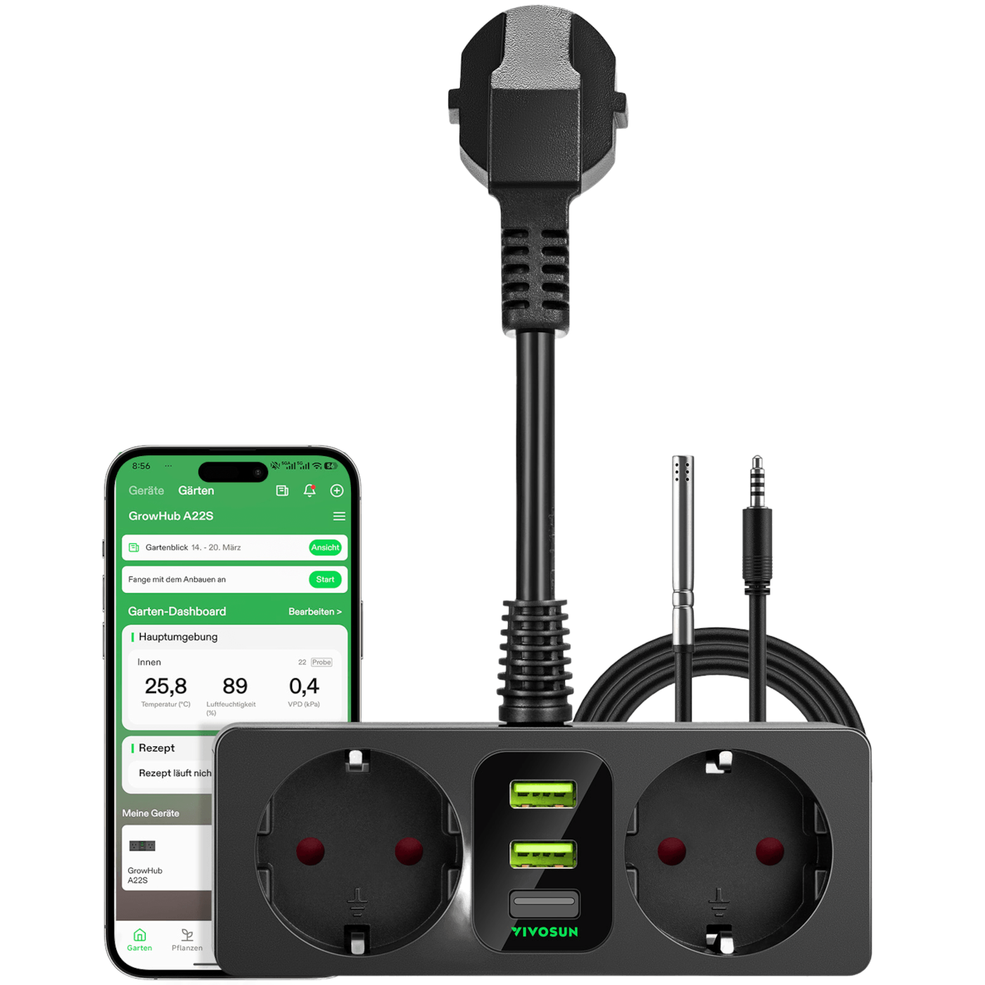 GrowHub A22 Controller with Temperature and Humidity Sensor Probe, Compatible with Vivosun App for Grow Tent